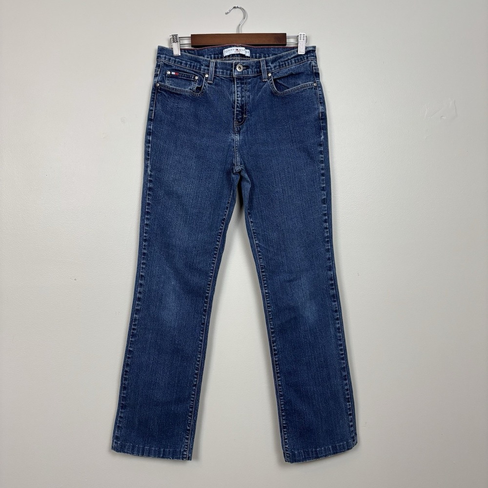 Vtg Tommy Hilfiger Jeans Womens 10 Blue Stretch Hipster Boot 32" Dark Authentic